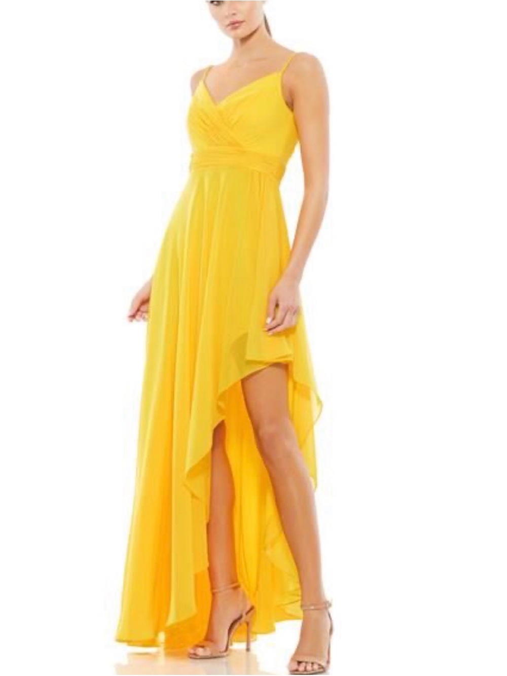 NWT IEENA for Mac Duggal Marigold Yellow Chiffon High Low Dress Size 2 $238 MSRP